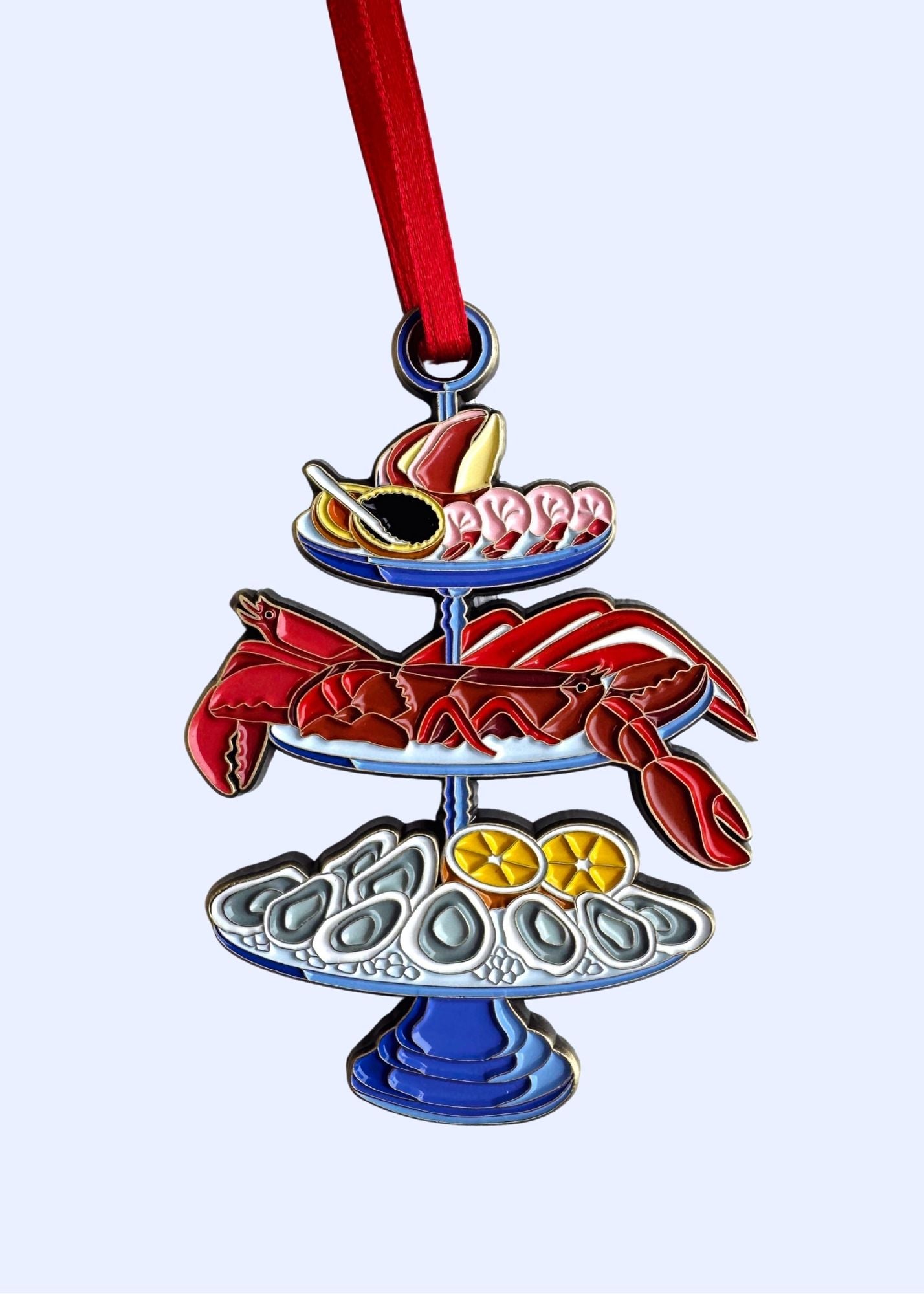 Seafood Tower Christmas Ornament - Enamel and Metal
