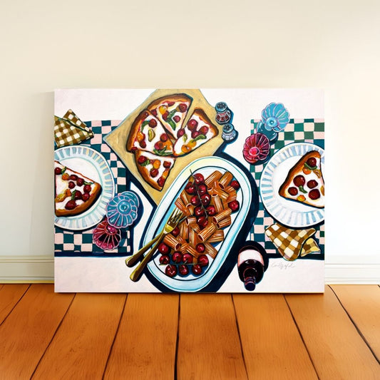 Pizza and Pasta Table Canvas Print