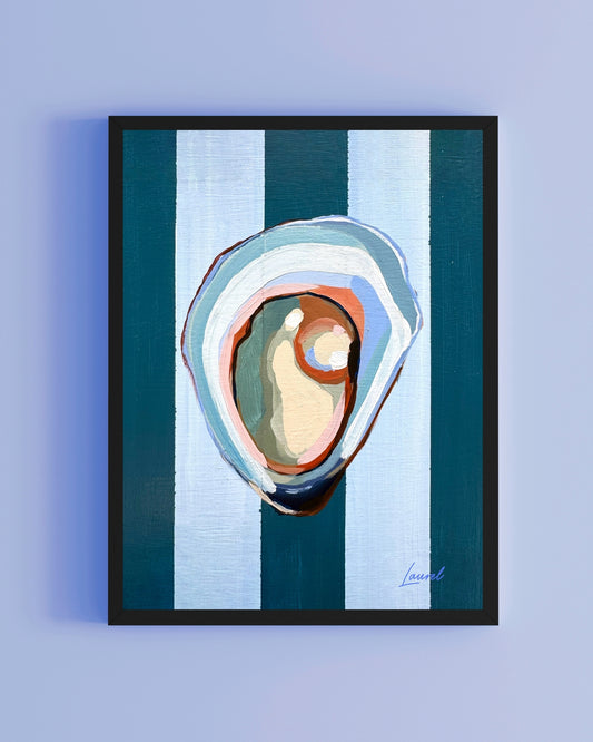 Teal Oyster on Stripes Print