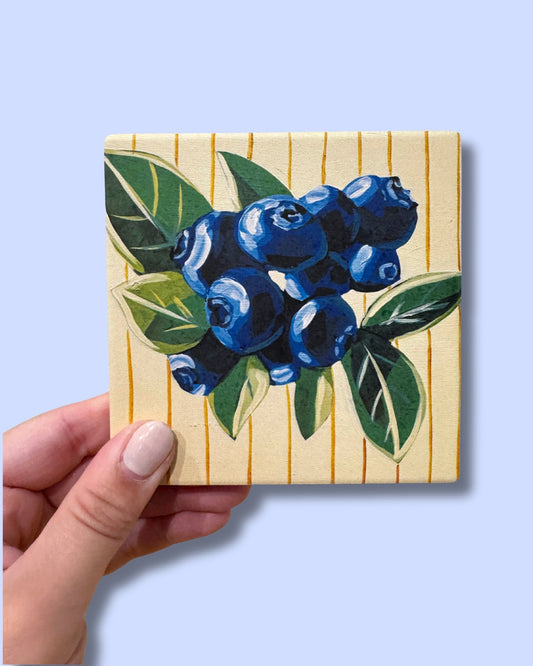 Striped Blueberries Ceramic Coaster - Coastal Housewarming Gift
