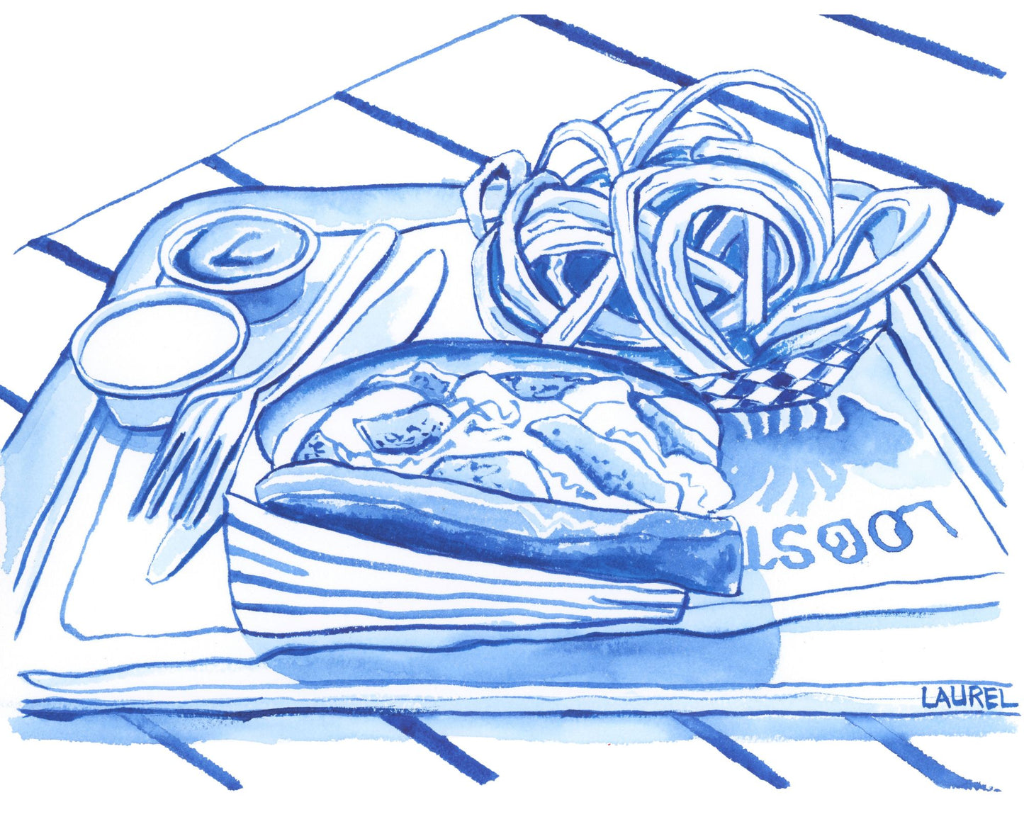 Lobster Roll and Onion Rings Blue print