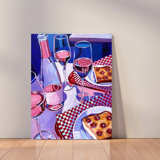 Wine and Pizza Canvas Print