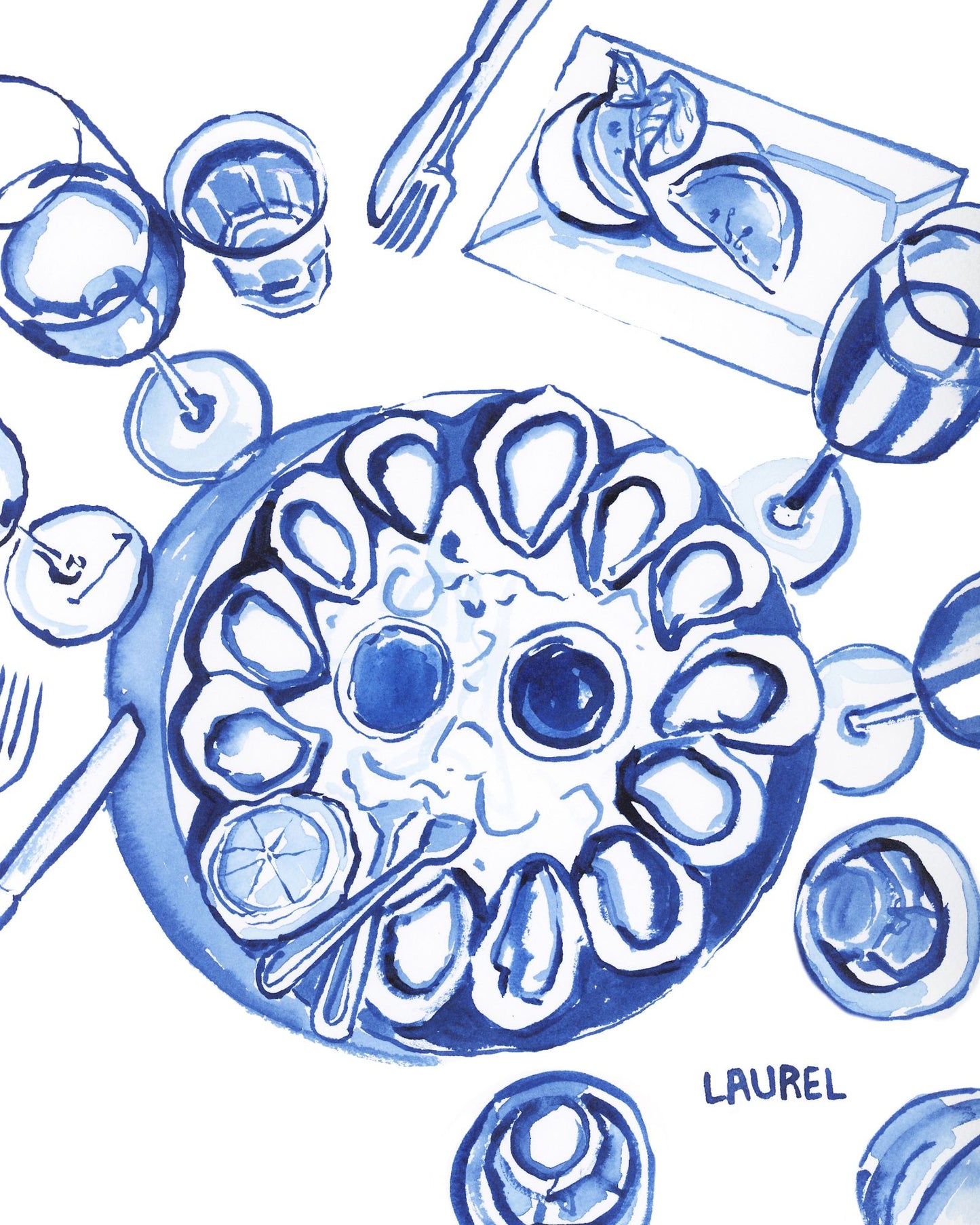 Oysters, Wine and Caprese print