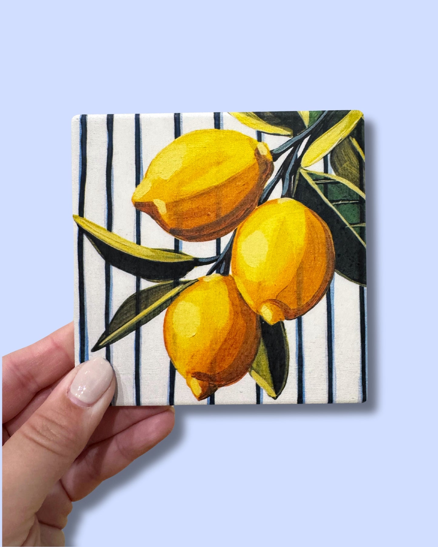 Striped Lemons Ceramic Coaster - Coastal Housewarming Gift