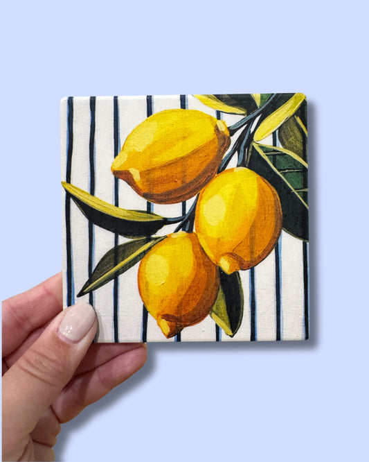 Striped Lemons Ceramic Coaster - Coastal Housewarming Gift
