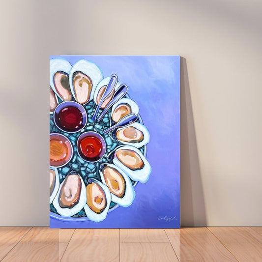 Dozen Oysters on Purple Canvas Print