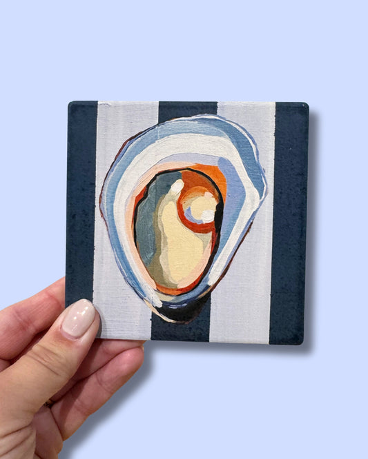 Striped Oyster Ceramic Coaster - Coastal Housewarming Gift