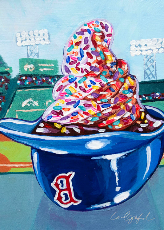 Red Sox Ice Cream Helmet Print by Laurel Greenfield Art