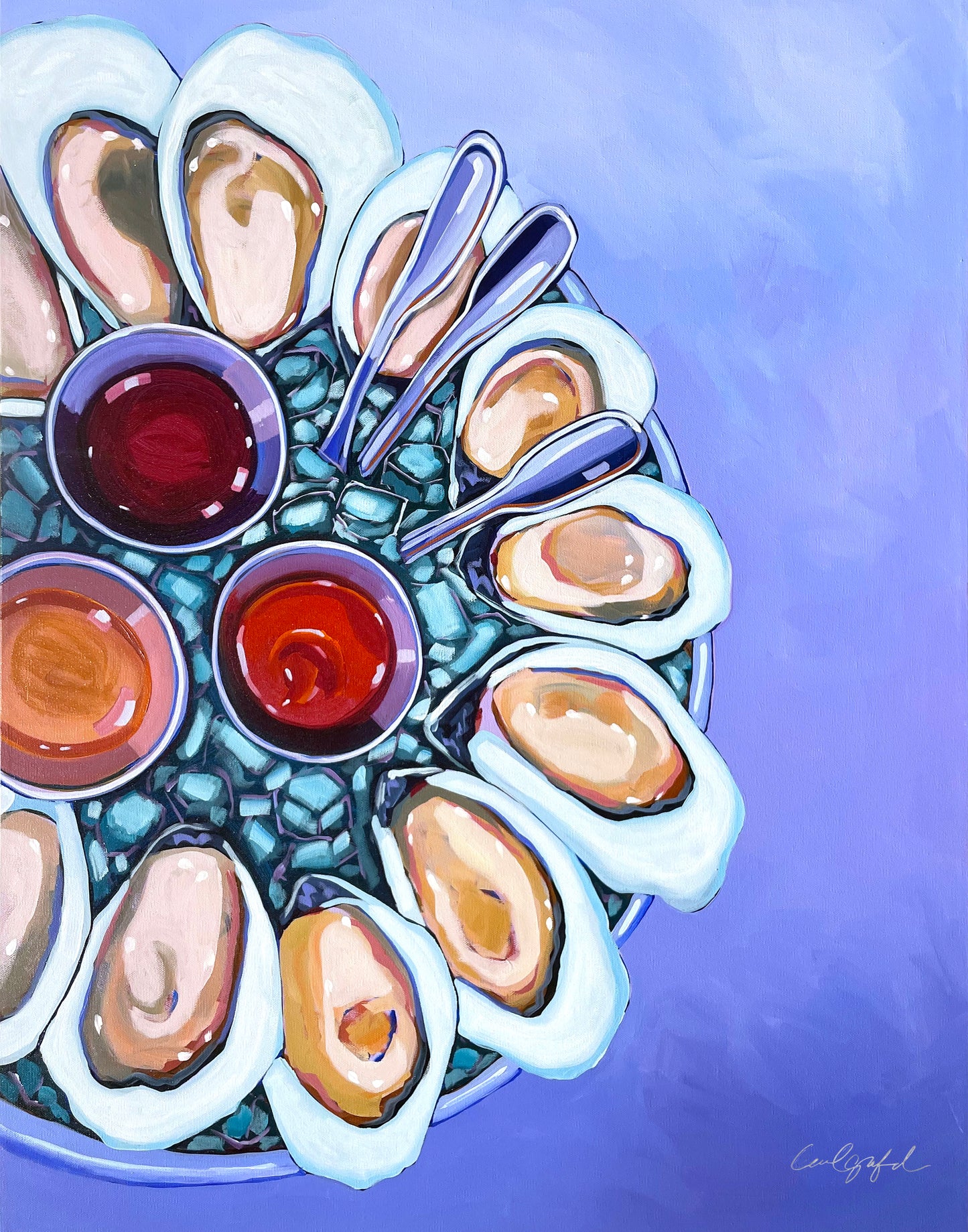 Dozen Oysters on Purple Canvas Print