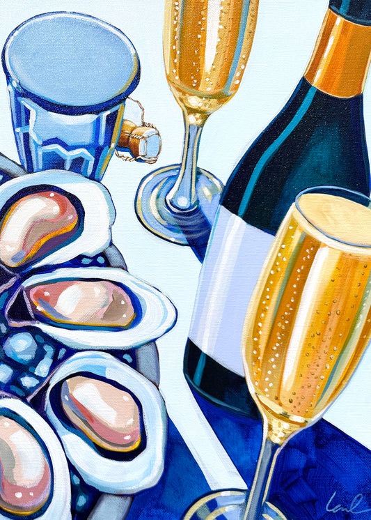 Champagne and Oysters Print by Laurel Greenfield