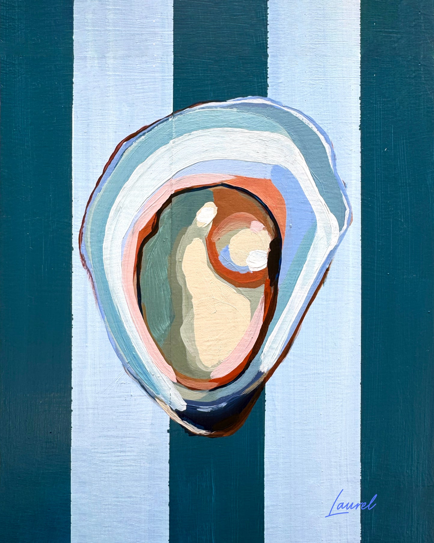 Teal Oyster on Stripes Print